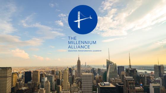 The millenium Alliance banner with a big city background