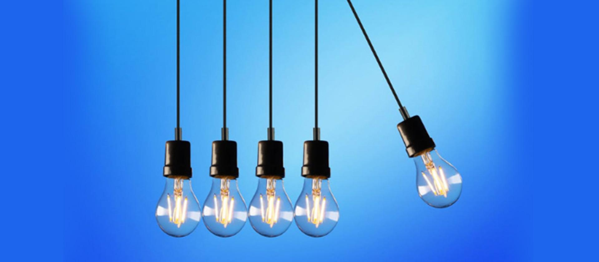Five hanging lightbulbs
