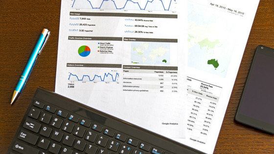 Some finance charts and a keyboard